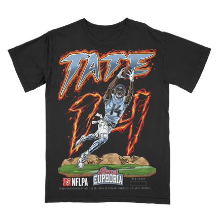 Carnell Tate Cleveland football graphic t-shirt from Planet Euphoria, black shirt, front view
