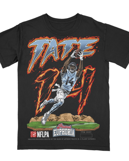 Carnell Tate Cleveland football graphic t-shirt from Planet Euphoria, black shirt, front view