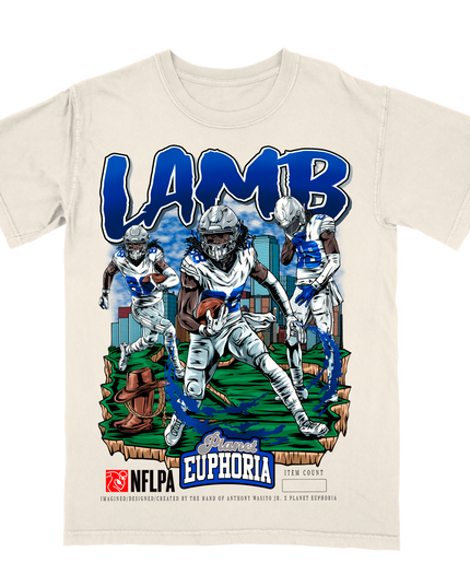 Cee Dee Lamb Dallas NFL Player #88 graphic tee by Planet Euphoria in off-white, front view.