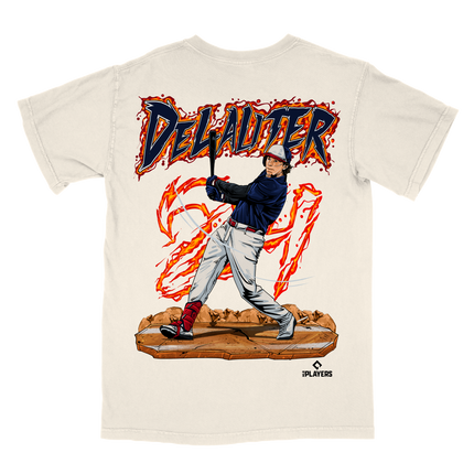 Chase DeLauter Cleveland Guardians baseball graphic t-shirt by Planet Euphoria in off-white, back view.