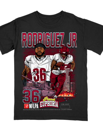 Chris Rodriguez Jr Washington football NFLPA graphic tee army tank by Planet Euphoria in black, front view.
