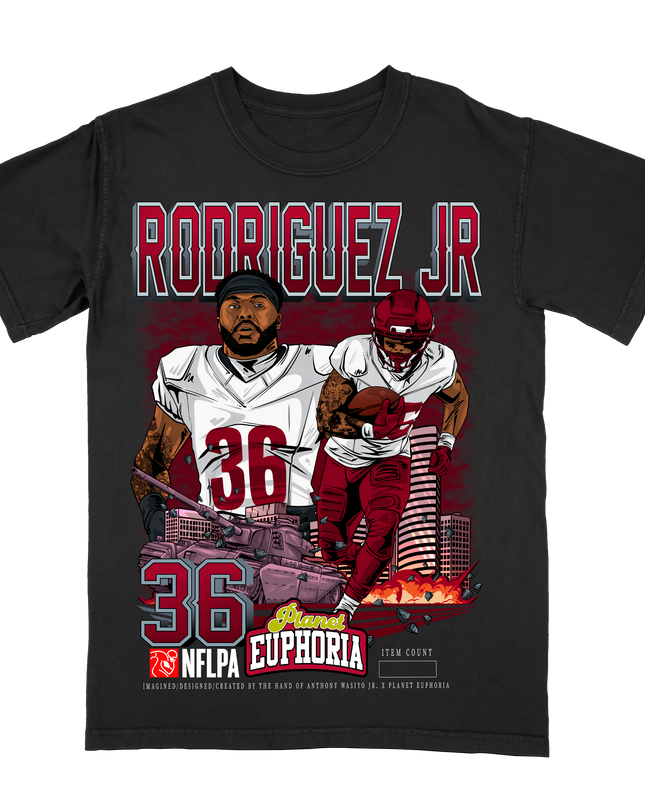Chris Rodriguez Jr Washington football NFLPA graphic tee army tank by Planet Euphoria in black, front view.