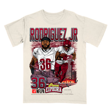 Chris Rodriguez Jr Washington football NFLPA graphic tee army tank by Planet Euphoria in off-white, front view.