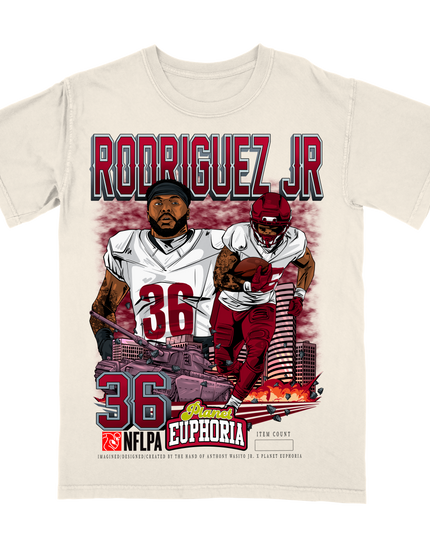 Chris Rodriguez Jr Washington football NFLPA graphic tee army tank by Planet Euphoria in off-white, front view.