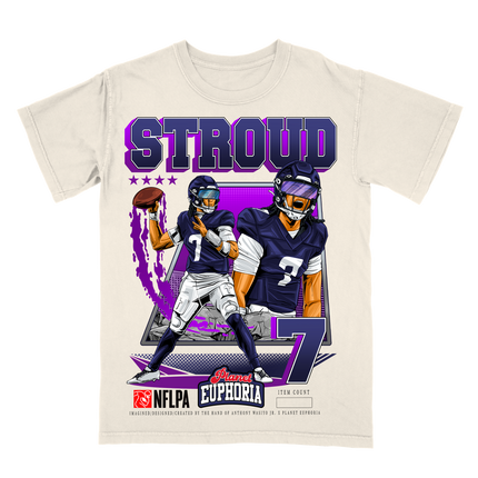 CJ Stroud Houston NFL player graphic t-shirt, V3, by Planet Euphoria in off-white, front view.
