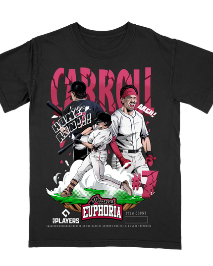 Corbin Carroll Arizona MLBPA graphic t-shirt by Planet Euphoria in black, front view.