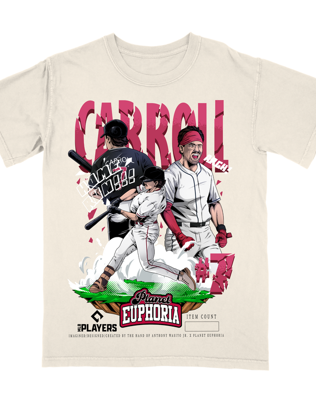 Corbin Carroll Arizona MLB Player graphic tee by Planet Euphoria in off-white, front view.