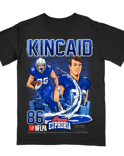 Dalton Kincaid Buffalo NFLPA graphic tee by Planet Euphoria in black, front view.