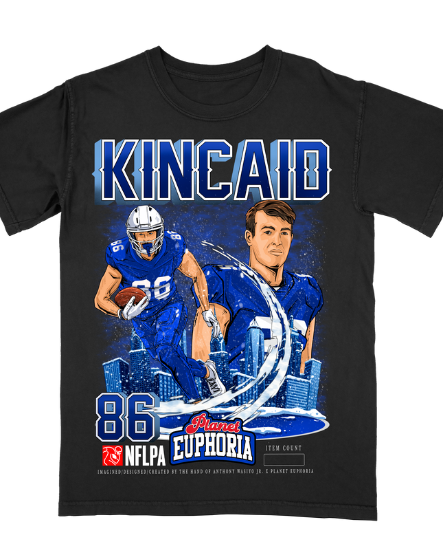 Dalton Kincaid Buffalo NFLPA graphic tee by Planet Euphoria in black, front view.