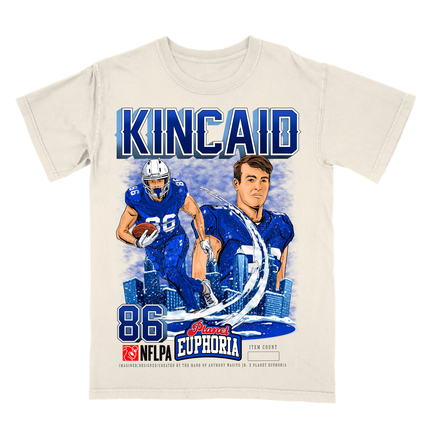 Dalton Kincaid NFL Player graphic tee by Planet Euphoria in off-white, front view.