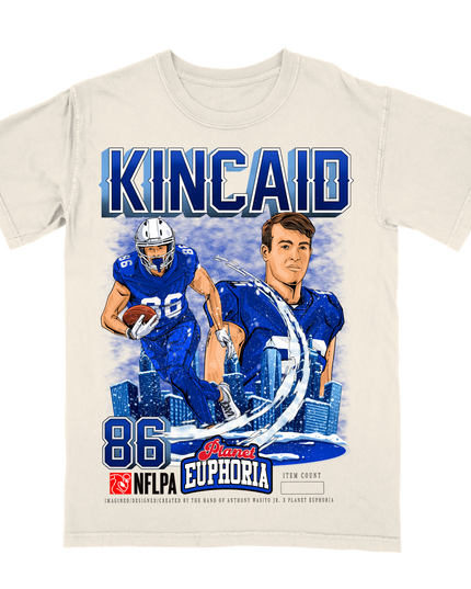 Dalton Kincaid NFL Player graphic tee by Planet Euphoria in off-white, front view.