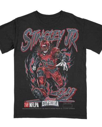 Derek Stingley Jr Houston football graphic t-shirt from Planet Euphoria, black shirt, front view