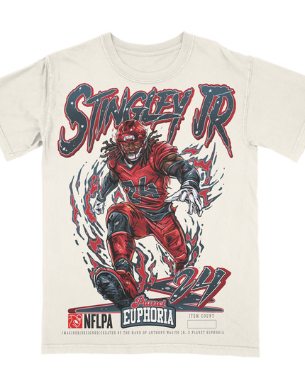 Derek Stingley Jr Houston football graphic t-shirt from Planet Euphoria, off-white shirt, front view