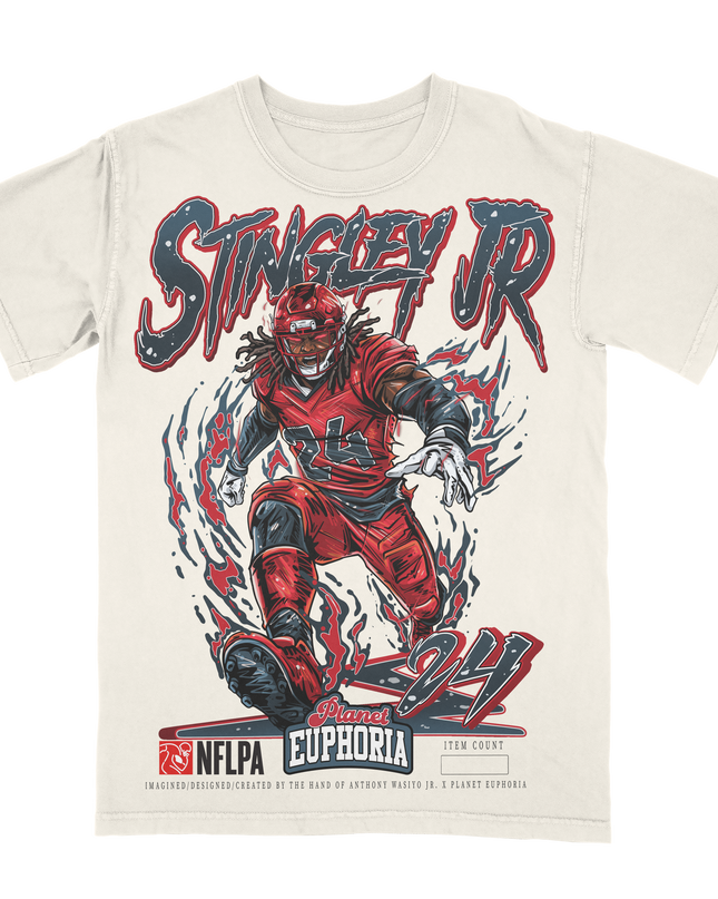 Derek Stingley Jr Houston football graphic t-shirt from Planet Euphoria, off-white shirt, front view