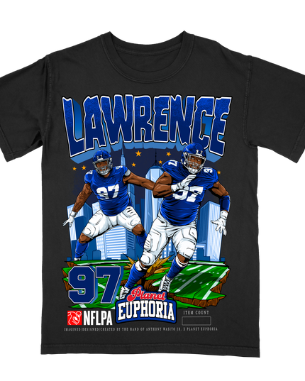 Dexter Lawrence NY Giants NFL player graphic t-shirt by Planet Euphoria in black, front view.