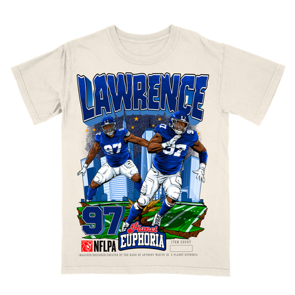Dexter Lawrence NY Giants NFL player graphic t-shirt by Planet Euphoria in off-white, front view.