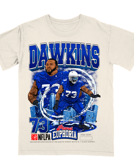 Dion Dawkins NFL Player graphic tee by Planet Euphoria in off-white, front view.