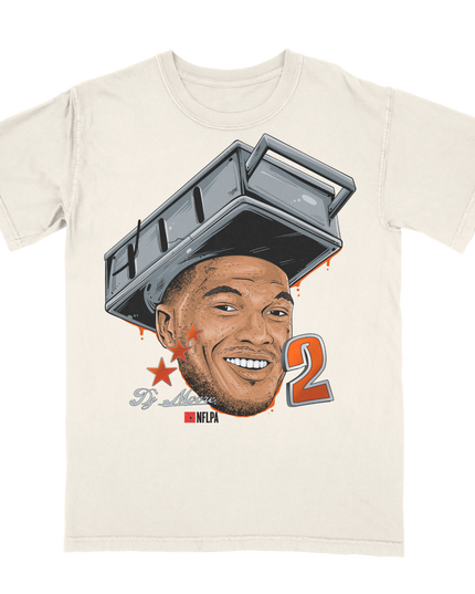 DJ Moore Fat Head Cheese Grater NFL Player graphic tee by Planet Euphoria in off-white, front view.