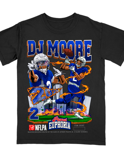 DJ Moore Buffalo graphic tee V3 by Planet Euphoria in black, front view.