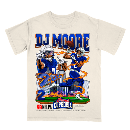 DJ Moore Buffalo NFLPA graphic tee by Planet Euphoria in off-white, front view.