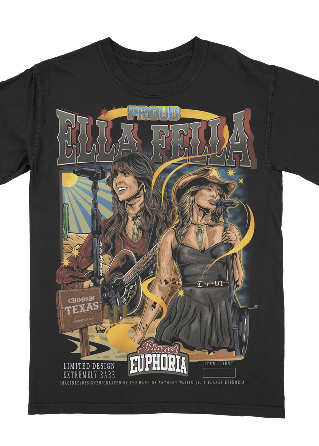 Ella Langley 'Proud ELLA FELLA' country music superstar graphic t-shirt by Planet Euphoria in black, front view.