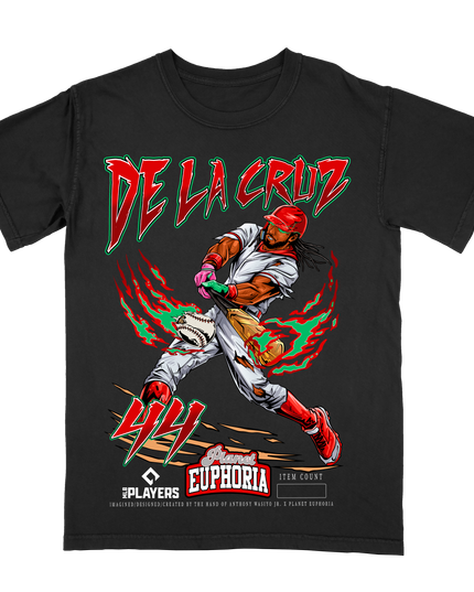 Elly De La Cruz MLB player graphic tee V3 by Planet Euphoria in black, front view.
