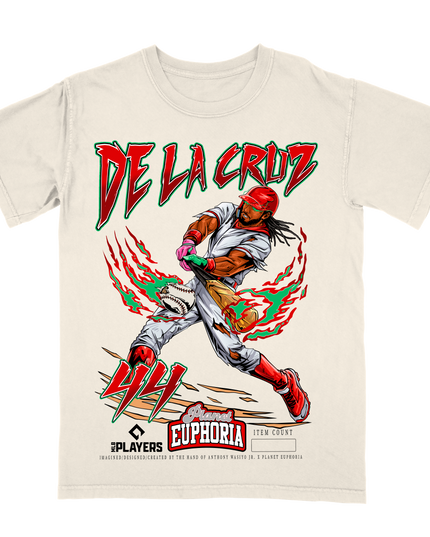 Elly De La Cruz MLB player graphic tee V3 by Planet Euphoria in off-white, front view.