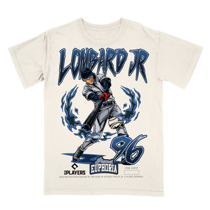 George Lombard Jr New York Yankees MLBPA graphic t-shirt by Planet Euphoria in ivory, front view.
