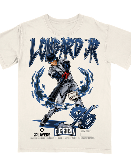 George Lombard Jr New York Yankees MLBPA graphic t-shirt by Planet Euphoria in ivory, front view.