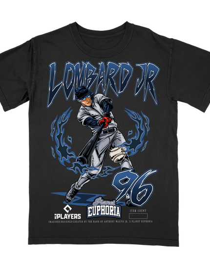 George Lombard Jr New York Yankees MLBPA graphic t-shirt by Planet Euphoria in black, front view.