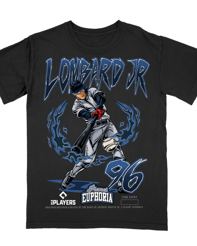 George Lombard Jr New York Yankees MLBPA graphic t-shirt by Planet Euphoria in black, front view.