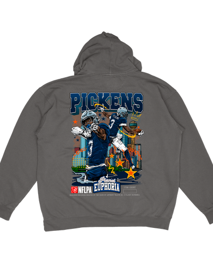 George Pickens Dallas graphic hoodie by Planet Euphoria in gray, back view.