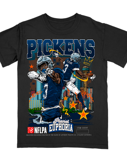 George Pickens Cowboys NFL player graphic tee V2 by Planet Euphoria in black, front view.