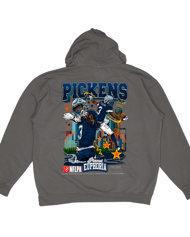 George Pickens Dallas graphic hoodie V2 by Planet Euphoria in gray, back view.