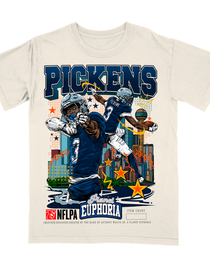 George Pickens Cowboys NFL player graphic tee V2 by Planet Euphoria in off-white, front view.