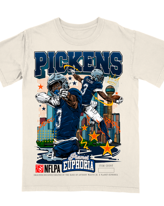 George Pickens Cowboys NFL player graphic tee V2 by Planet Euphoria in off-white, front view.