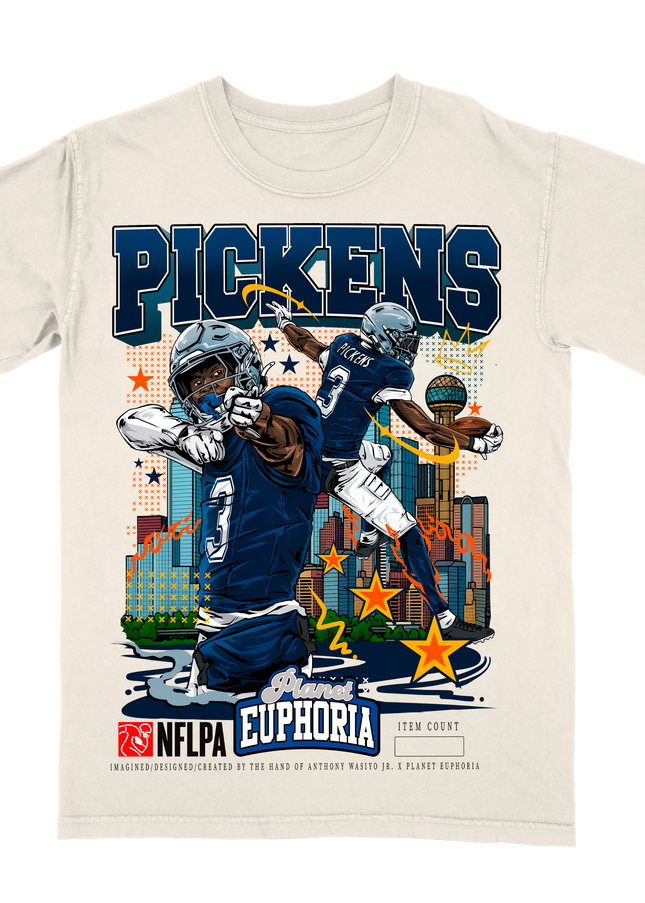 George Pickens Cowboys NFL player graphic tee V2 by Planet Euphoria in off-white, front view.