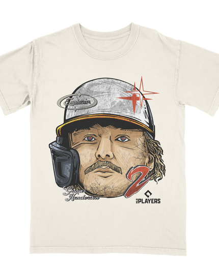 Gunnar Henderson Baltimore Orioles Fat Head baseball graphic t-shirt from Planet Euphoria, off-white shirt, front view