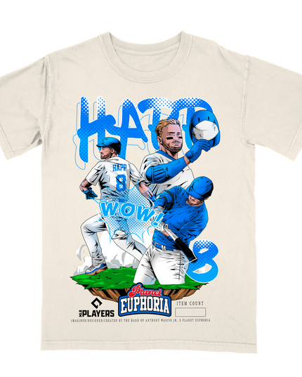 Ian Happ Chicago Cubs MLB Player graphic tee by Planet Euphoria in off-white, front view.