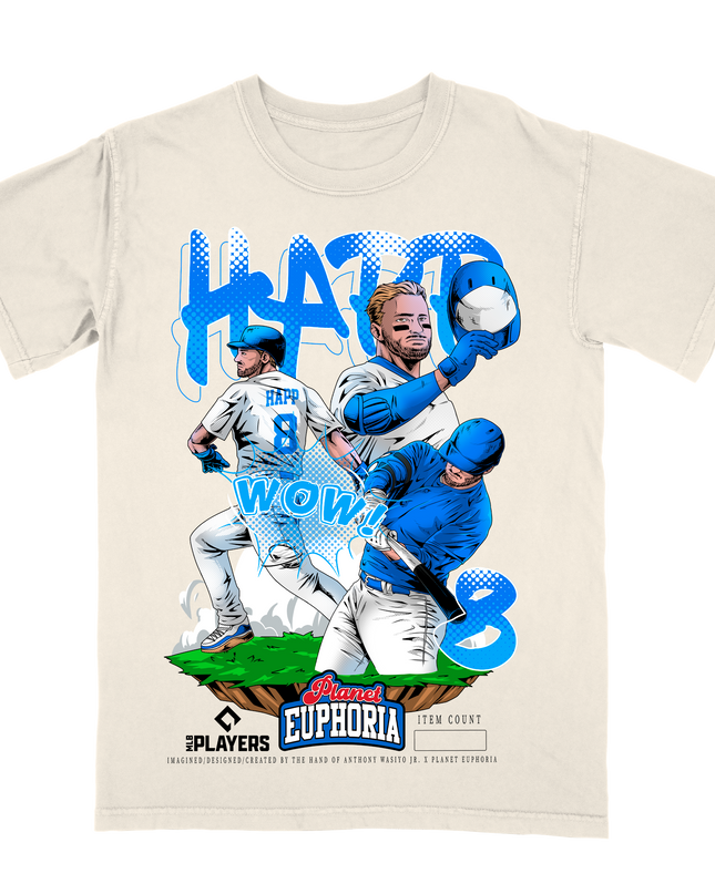 Ian Happ Chicago Cubs MLB Player graphic tee by Planet Euphoria in off-white, front view.