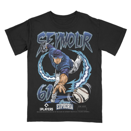 Ian Seymour Tampa Bay Rays MLBPA graphic tee by Planet Euphoria in black, front view.