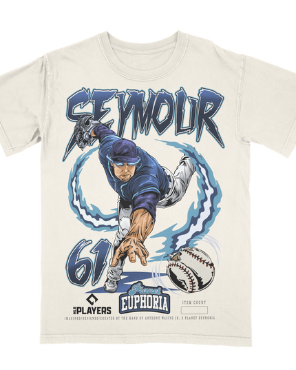 Ian Seymour Tampa Bay Rays MLBPA graphic tee by Planet Euphoria in off-white, front view.