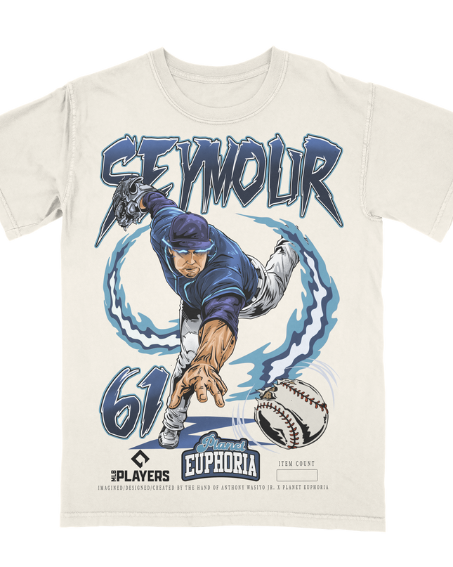 Ian Seymour Tampa Bay Rays MLBPA graphic tee by Planet Euphoria in off-white, front view.