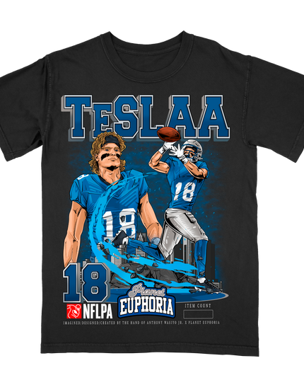 Isaac Teslaa Detroit Lions football player graphic tee by Planet Euphoria in black, front view.