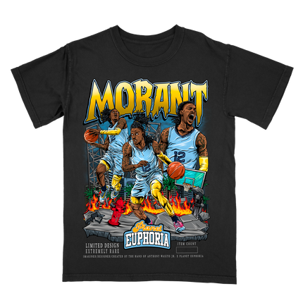 Ja Morant #12 Memphis graphic basketball T-shirt by Planet Euphoria in black, front view.