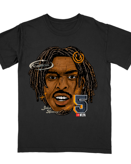 Jalen Ramsey Fat Head graphic tee by Planet Euphoria in black, front view.