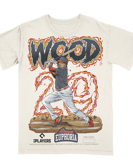 James Wood V2 Washington Nationals baseball graphic t-shirt from Planet Euphoria, off-white shirt, front view