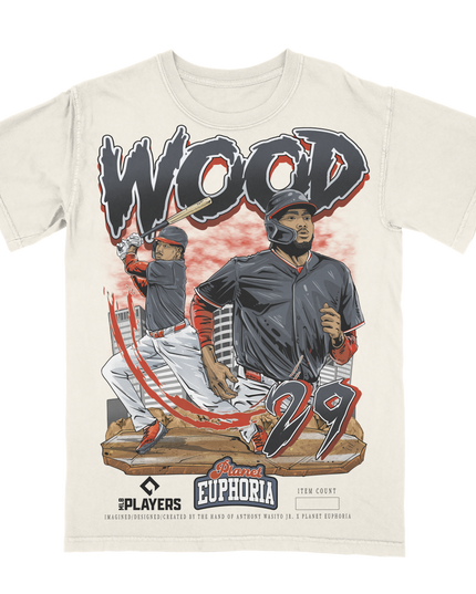 James Wood Washington Nationals baseball graphic t-shirt from Planet Euphoria, off-white shirt, front view