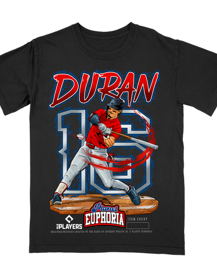 Jarren Duran Boston MLB Player graphic tee V2 by Planet Euphoria in black, front view.