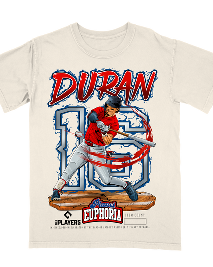 Jarren Duran Boston MLB Player graphic tee V2 by Planet Euphoria in off-white, front view.